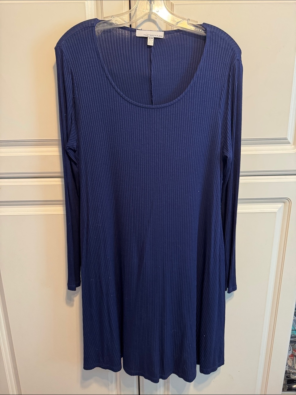 Navy Ribbed Long Sleeve Swing Dress
